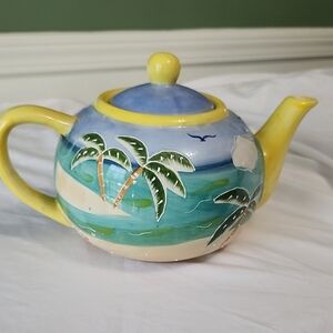 Vibrant Yellow and Blue Ceramic Art Teapot